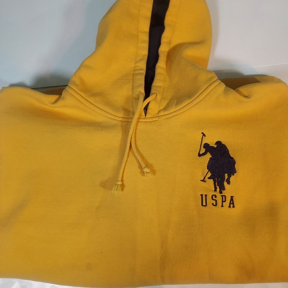 US POLO ASSN. Hoodie Sweatshirt  Mens Xl‎ Yellow Pullover Logo Pocket Y2k